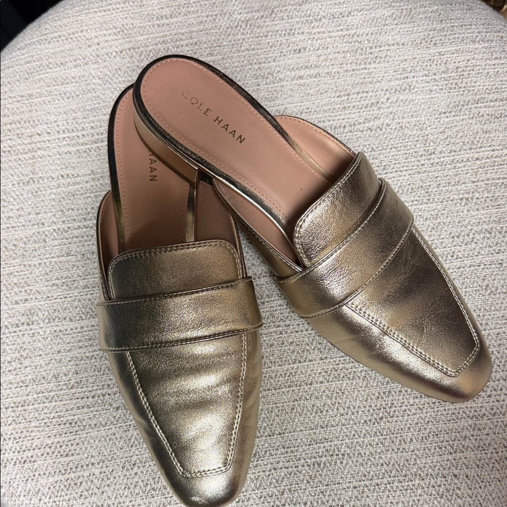 Women’s Cole Haan - Metallic Gold Leather Mules size 9